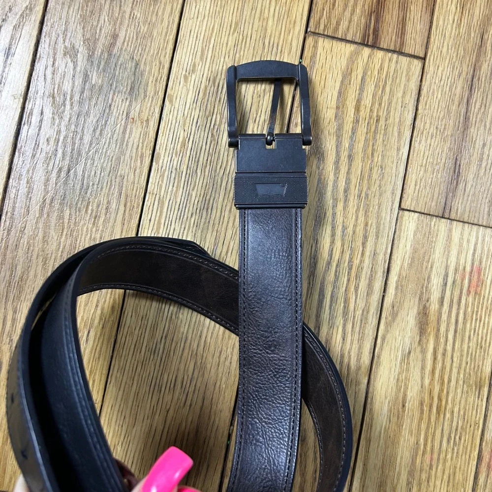Mens Reversible‎ Genuine Leather Belt M 34/36 Black Matte Buckle